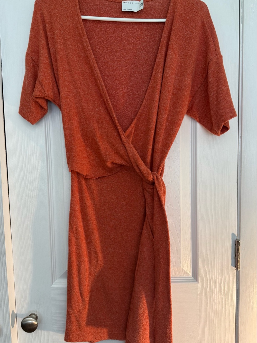 Rust Wrap Knit Dress with Knot Detail - Unknown Brand